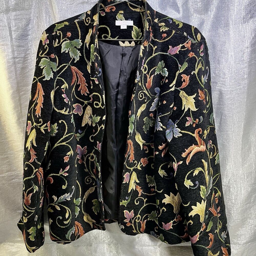 Erin London Women's Tapestry Blazer XL Cottagecore Artsy Jacket Colorful Floral